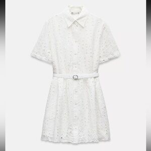 Zara White Embroidered Eyelet Mini Dress ZW Collection